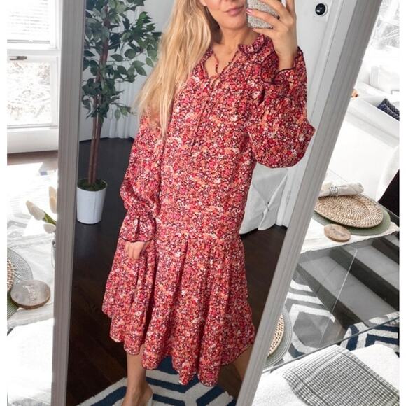 O.P.T One Pretty Time Anthropologie Dress Peasant Tiered Midi Floral Boho Medium - Picture 2 of 12